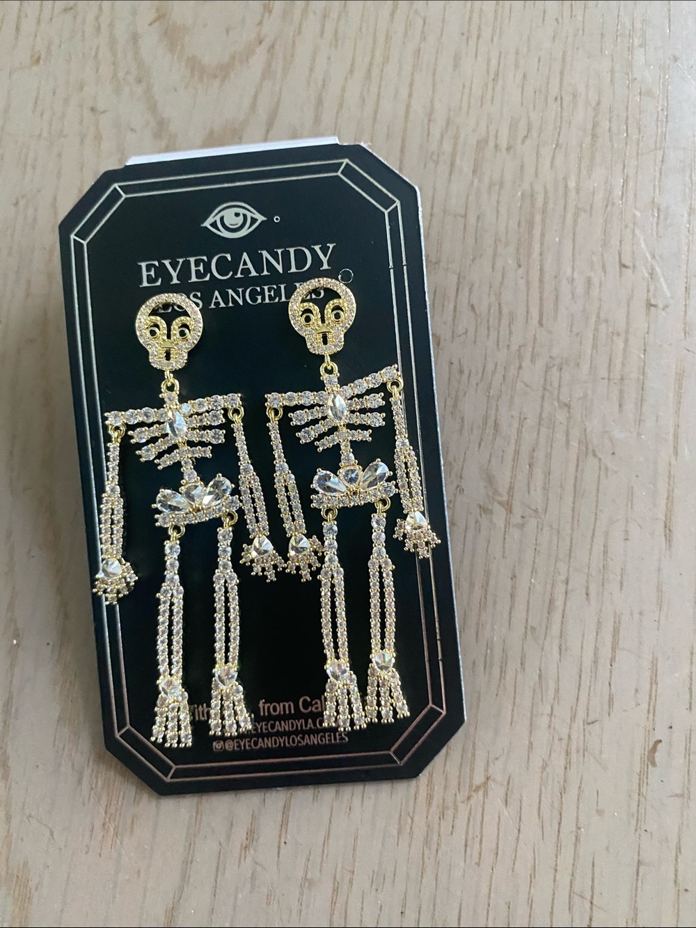 Eye Candy Gold Crystal Skeleton Fringe Drop Earrings